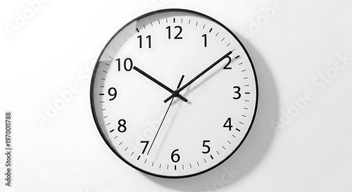 Minimalist White Wall Clock with Black Frame and Hands on a Clean Background.