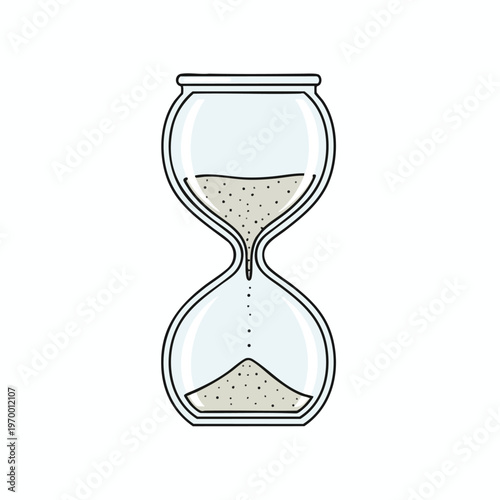 Simple hourglass with sand in two glass bulbs, some sand falling