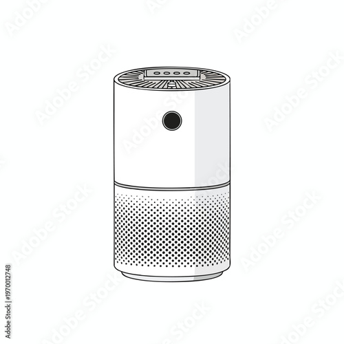 White cylindrical air purifier with dotted grill and top vent, circular button