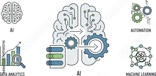 Artificial Intelligence Data Analytics and Automation Technology Icons Collection