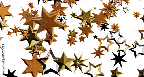 3D rendered stars on white background. Suitable for design, holidays, Christmas, celebrations, concepts of joy and happi