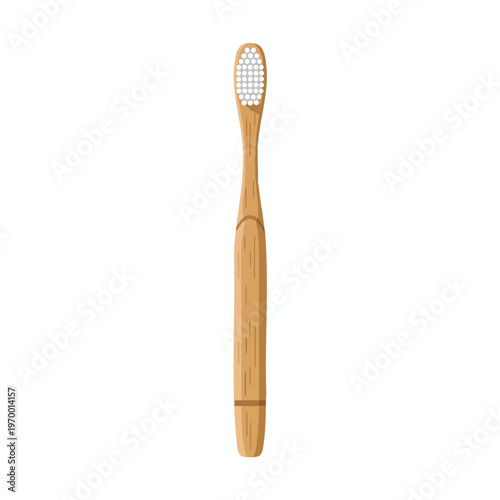 Minimalist wooden toothbrush with white bristles, isolated on white background