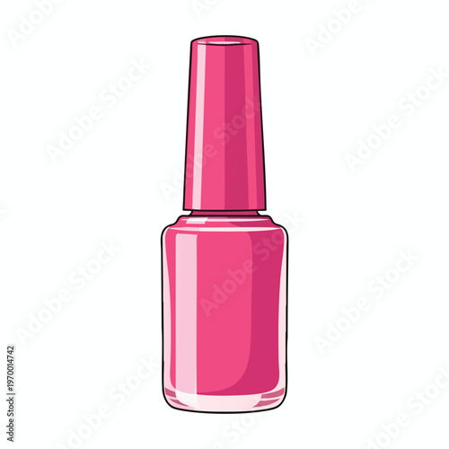 A bottle of bright pink nail polish with a tapered cap and shiny finish