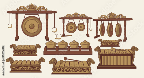 Traditional Southeast Asian gamelan musical instruments