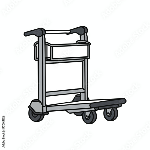 Metal luggage cart with handle, two platforms and four wheels