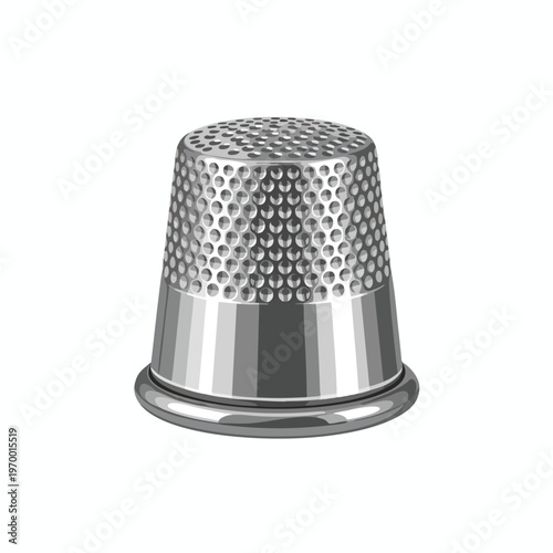 A detailed, realistic 3D render of a metal thimble on a white background