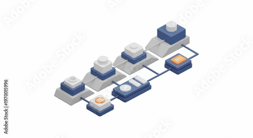 Isometric illustration of industrial workflow process.