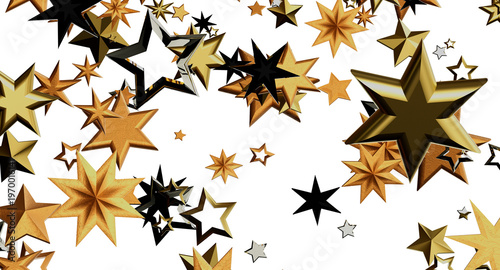 Gold and black stars isolated on white background. Abstract festive design perfect for Christmas, celebrations and event