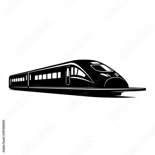 Monochrome Illustration of a High-Speed Train on White Background.