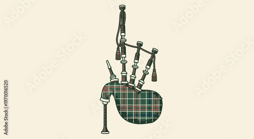Traditional Scottish bagpipe instrument with plaid cover