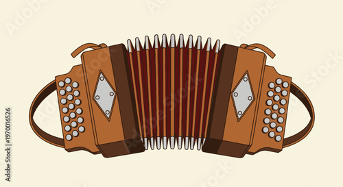 Vintage brown accordion isolated on beige background