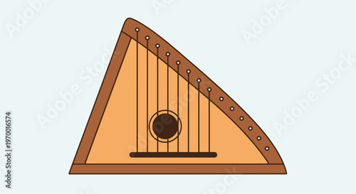 Triangular stringed instrument ancient music wooden harp