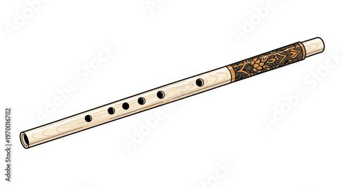 Vintage Bamboo Flute Instrument Illustration