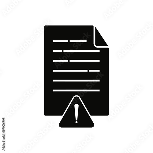 Black silhouette icon of a document with an exclamation mark in a warning triangle signifying an important alert or notification