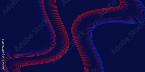 Sports background vector abstract lines in 3D dimensional rotation, dark red and blue dynamic layout for sport games or racing and running activities.
