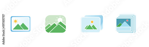 Photo Gallery Icon Set Image Album Frame Placeholder Flat Vector Collection Isolated on White Background