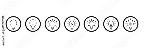Collection of diverse light bulb icons representing creativity innovation and power solutions in a circular design