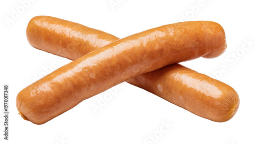 Quadro su tela Two shiny grilled sausages overlapping, showcasing meaty texture and appetizing