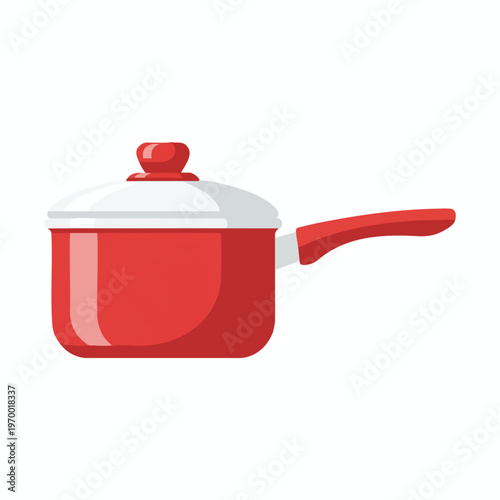 A red cooking pot with a white lid and a red handle