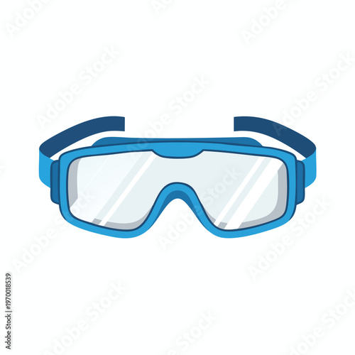 A pair of blue protective goggles with clear lenses and an adjustable strap