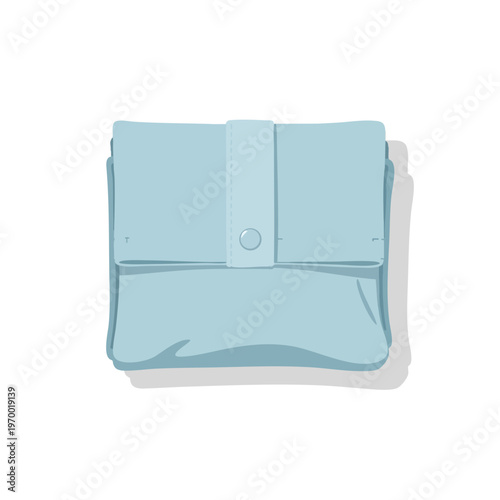 Folded light blue fabric item with a button closure