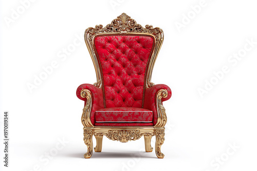 Elegant red chair with golden details in a simple setting