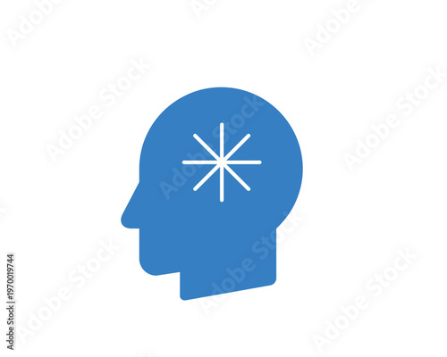 Human profile with a glowing spark in the head for mental health or cognitive insight.