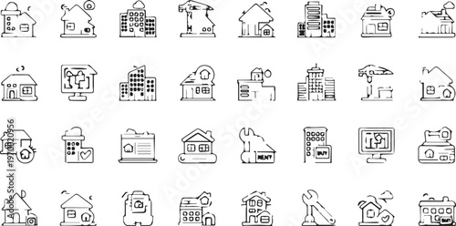 Set of 36 Real Estate and Smart Home Line Icons Vector