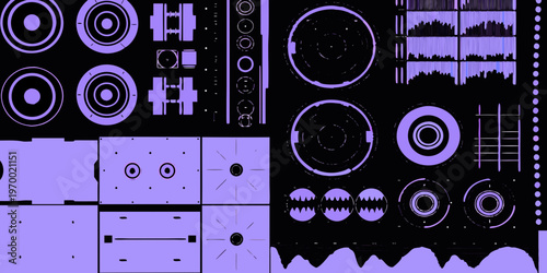 Abstract arrangement of circular and rectangular mechanical components