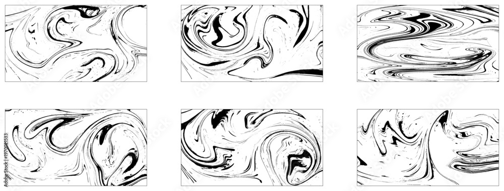 Fototapeta premium Turkish ebru illustration. Set Ink texture of 6 watercolor hand drawn artistic marbling