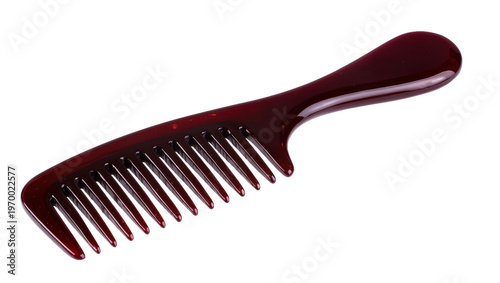 Bild auf Leinwand Glossy burgundy plastic hair comb, featuring evenly spaced teeth and rounded erg