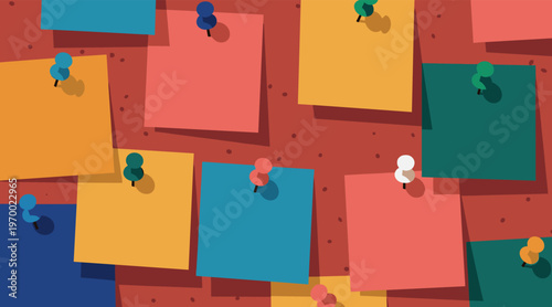 Colorful sticky notes pinned on cork bulletin board