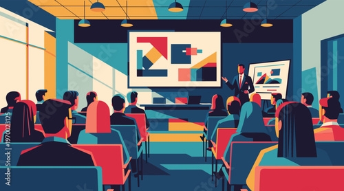 Businesspeople attending presentation in conference room