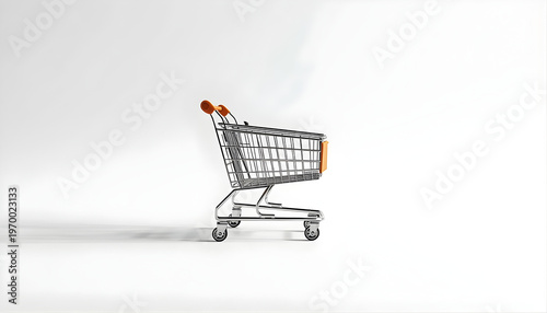 Empty Shopping Cart on Clean Background.