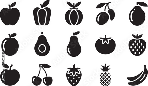 Simple fruit and vegetable icons set