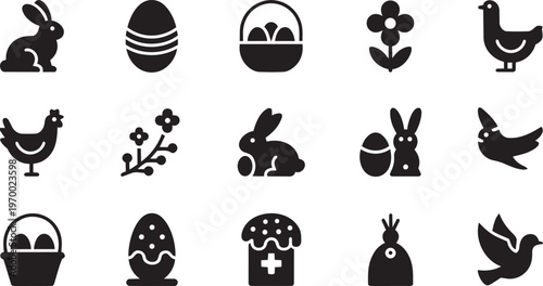 Simple Easter icons set for spring holidays