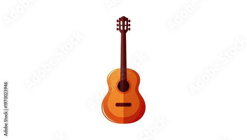 Wooden acoustic guitar with soundhole, featuring dark brown neck and orange body