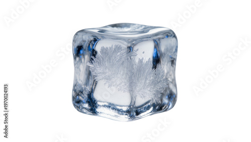 Tableau sur toile Clear frozen ice cube, containing intricate snowflake crystal formation inside