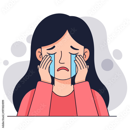 Woman crying and wiping tears in simple neutral background. non editable strokes
