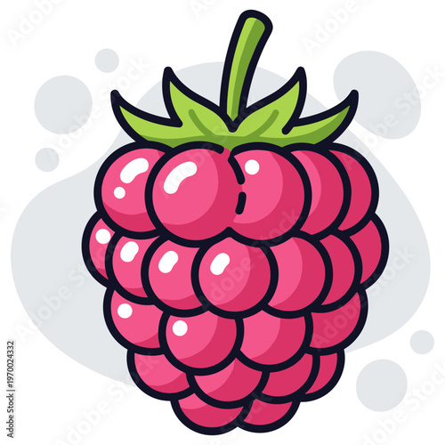 Ripe raspberry cluster with stem against simple backdrop. non editable strokes