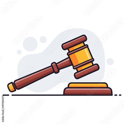 Judge gavel striking sound block on neutral background. non editable strokes