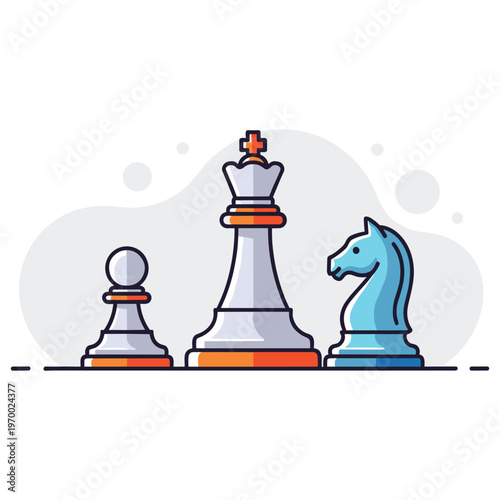 Chess pieces positioned in row on minimal abstract background. non editable strokes