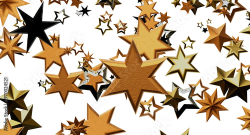Glittering golden stars against a white background, perfect for adding a touch of elegance and celebration to your desig