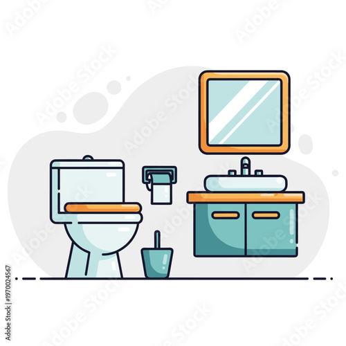 Bathroom toilet and sink vanity setup in clean interior. non editable strokes