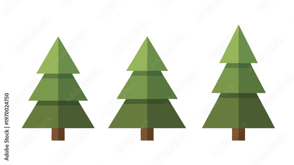 Obraz premium Pine Tree Icons with Different Heights in Flat Vector Style