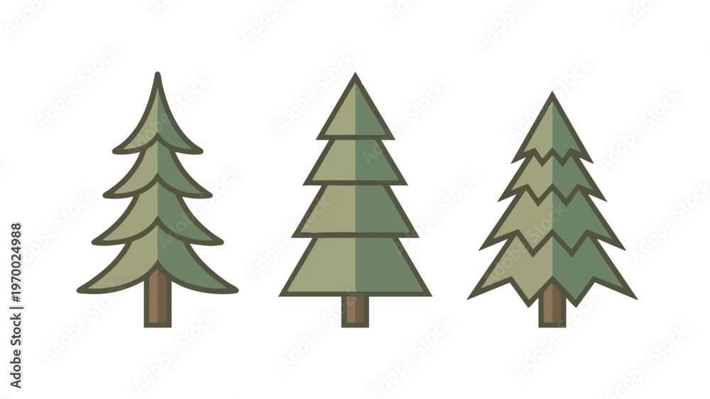 Obraz premium Pine Trees Icon Set of Three Distinct Vector Shapes