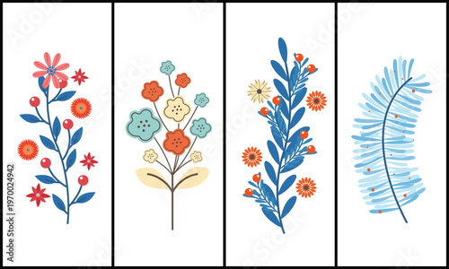 Hand drawn watercolor floral bouquet set with wildflowers and leaves isolated on white background