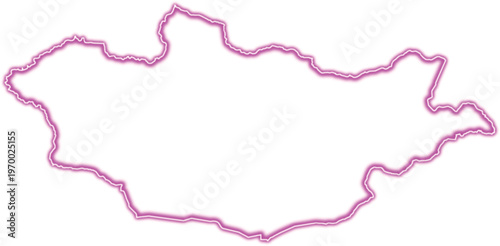 Glowing neon pink outline of the country mongolia isolated on a plain black background