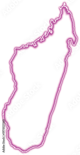 Glowing pink outline of the island of madagascar on a plain white background isolated