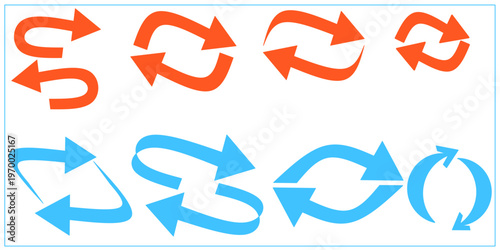 A collection of hand-drawn arrows with bold lines. Illustration of curved colorful arrows facing each other.